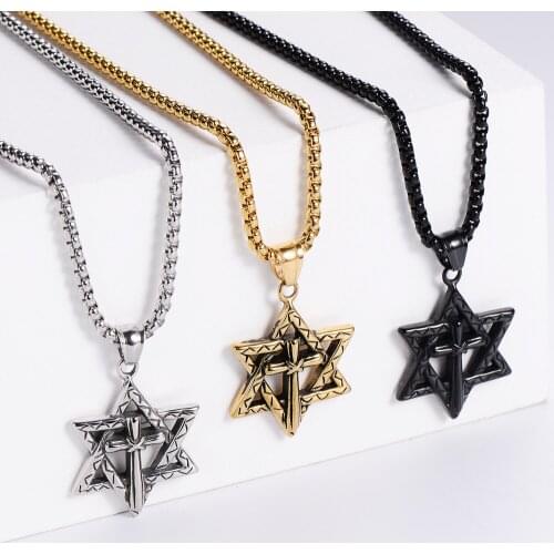 Judaism Hexagram Cross Pendants Stainless Steel Men And Women Pendant Necklaces Punk for Boyfriend Male Jewelry Creativity Gift