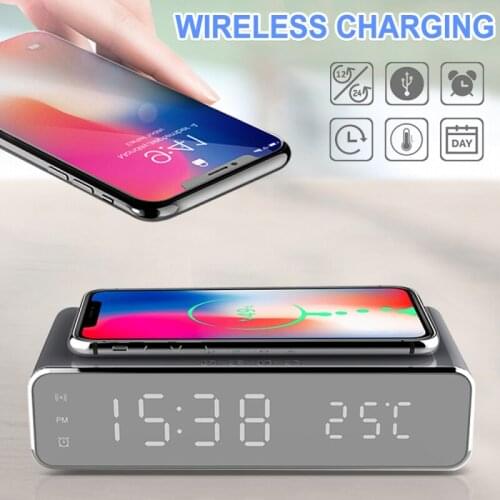 Fashion Wireless Charger Digital Electric LED Alarm Clock Phone Desktop Thermometer Exclusive Design Multifunction For Home