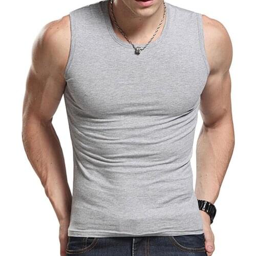 2019 Men Solid Color Sleeveless Round Neck Vest Fitness Tank Top Undershirt Singlet Fitness Vest