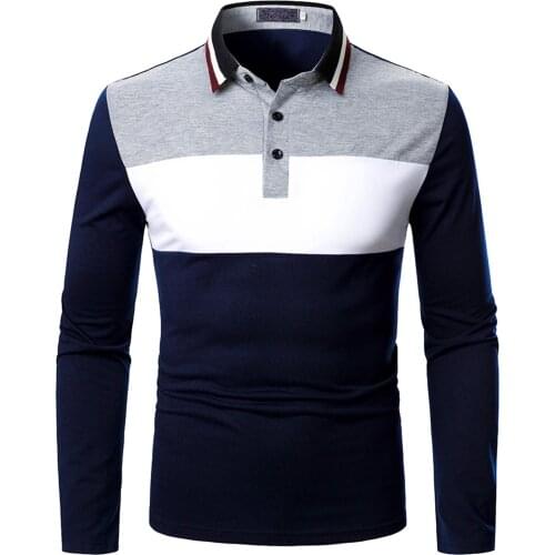 2021 Men Polo Shirt Autumn Contrast Color Slim Fit Mens Long Sleeve Polo Business Clothes Streetwear Men Lapel Polos Shirt