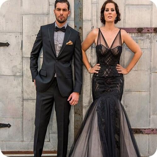 Black Mens Classic Suits for Wedding Groom Tuxedos Slim Fit Costume Homme Custom Male Blazer Prom Party Wear 2Piece Coat Pants