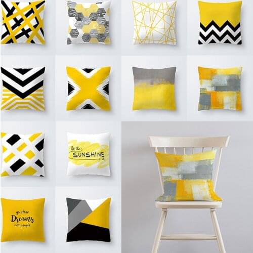Geometric Polyester Cushion Cover Yellow Pillow Covers 45*45 Decorative Sofa Cushions Throw Pillows Plants Print Pillowcases