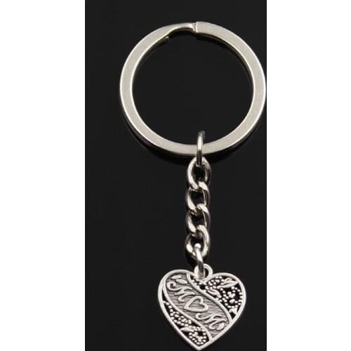 New Fashion Keychain 18x18mm Heart Mom Pendants DIY Men Silver Color Car Key Chain Ring Holder Souvenir For Gift