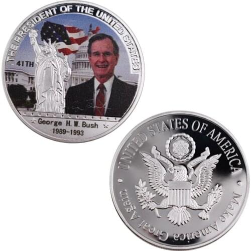New Festival Gift Colored The George H. W. Bush Coin Silver Plated The 41th America President Art Craft /w Free Case 40x3mm