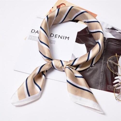 High Quality New Silk Scarf 70x70cm Elegant Stripes Printed Women Shawl Satin Small Squares Headbands Bag Decorative Scarves Tie