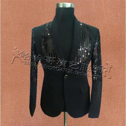 Black Sequins Clothes Men Suits Designs Masculino Homme Stage Costumes For Singers Jacket Mens Blazer Dance Star Style Punk