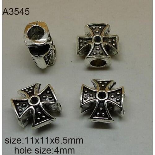 Wholesale (50 pieces/lot)11x11x6.5mm Antique Silver Alloy Big Hole Beads 3D Cross Beads Findings