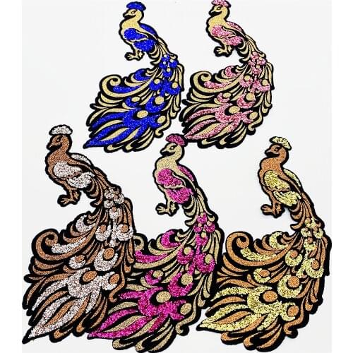 Peacock flower design Iron On Patches For Clothing sequin For Clothes diy craft