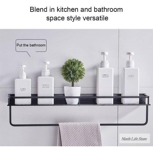 Bathroom Shelf Black Aluminum Wall-Mounted Square Shampoo Shelf Cosmetic Shelves Kitchen Nets Shelf Storage Rack Organizer Rack