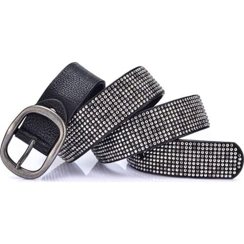 Studded Leather Waist Belt Vintage Fashion Rivet Inlaid Statement Jeans Retro Buckle Wide Type Trendy Stylish Belt