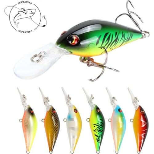 6Color 8cm/8.5g 3D Eyes Wobblers Sea Fishing Lure Crank bait ABS Plastic Hard Bait Depth Dive 0.5-2m Bionic Bait6# With Hook