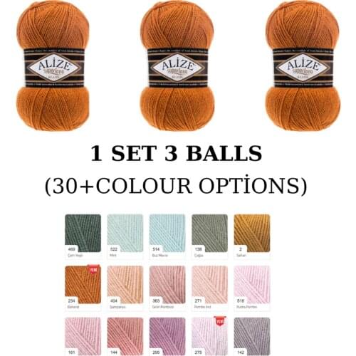 Yarn 1 Set (3 Balls) Alize Superlana Klasik Knitting Yarn (1 Ball: 100 Grams / 280 Yards) Crochet Tool Kit