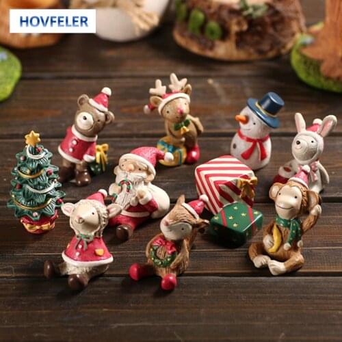 HOVFELER Christmas Gifts Resin Miniature Figurine Mini Figures Statue Santa Handmade Home Decoration Garden Ornament Craft
