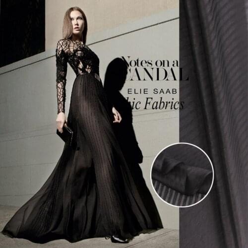 LEO&LIN Dark Black Striped Jacquard Ultrathin Breathable Summer Translucent Silk Cotton Fabric Patchwork Tissu