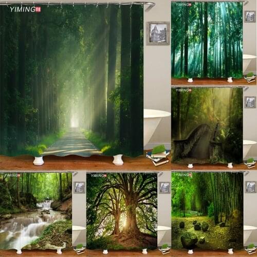 3D Natural Landscape Hazy Forest Printed Bathroom Shower Curtain Polyester Waterproof Curtain with Hook Home Decor Curtain