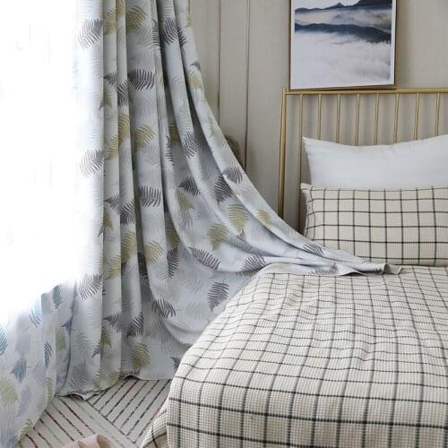 Modern Simple Linen Shading Curtain Small Feathers Printing Curtains for Living Room Bedroom Chinese Classical Curtains Tulle