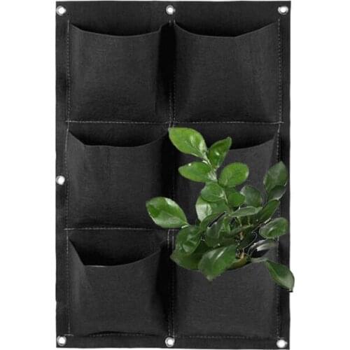 6 Pockets Black Wall-mounted Planting Bag Vertical Flower Plant Bag Vegetable Hanging Pots Garden Non-woven Fabrics