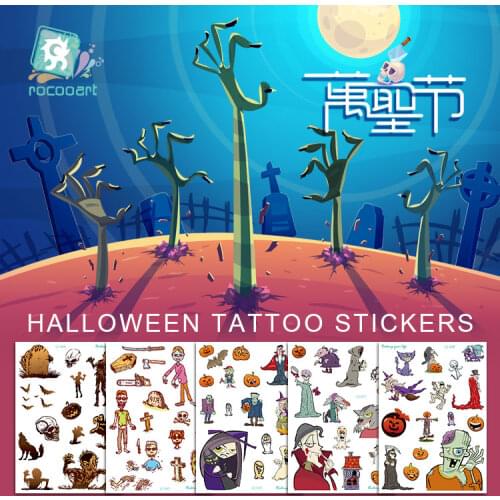 Rocooart Halloween Tattoo Stickers Horror Party Taty Waterproof Fake Tattoo Clown Tatouage Mischief Tatuajes Witches Body Tatoo