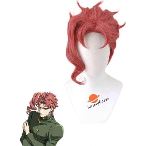 Anime JoJos Bizarre Adventure Kakyouin Noriaki Red Curly Wig Props Heat-resistant Fiber Hair with Wig Cap Halloween Party Props