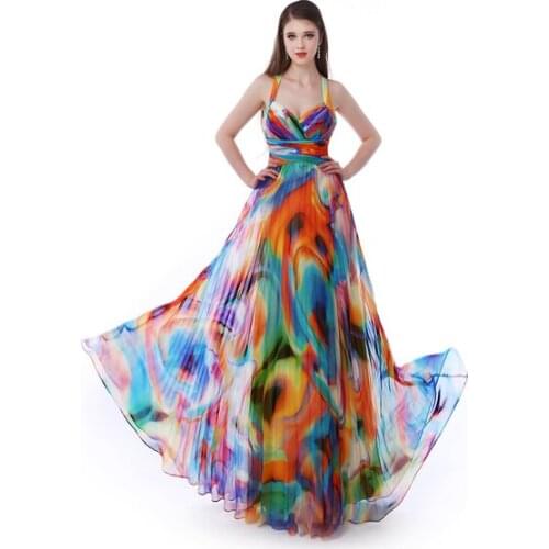 Evening Dress Long Prom Dresses 2020 African Print Prom Dress Halter Floral Print Cross Back Chiffon Party Dress