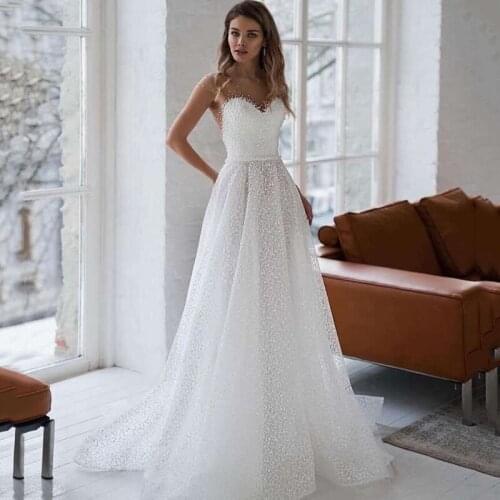 Eightree Vintage Wedding Dress Sparky Tulle A Line Wedding Gowns Cap Sleeve Vestido de Noiva 2021 Spring Bridal Dresses Custom