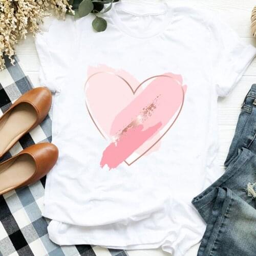 Women Lady Printing Heart Love Fashion 90s Clothing Print Womens Clothes Shirt T Tee for Tshirt Female Top Graphic T-shirt
