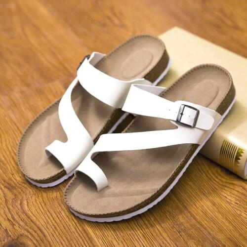 Brand Valentines Cork Beach Sandals Women Casual Clip Toe Roman Metal Buckle Flat Slippers Cozy Travel Flipflops Home Slides