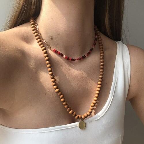 2021 Simple Beaded Pendant Necklace for Women Metal Chain Creativity Clavicle Chain Necklace Female Fashion Vintage Necklace