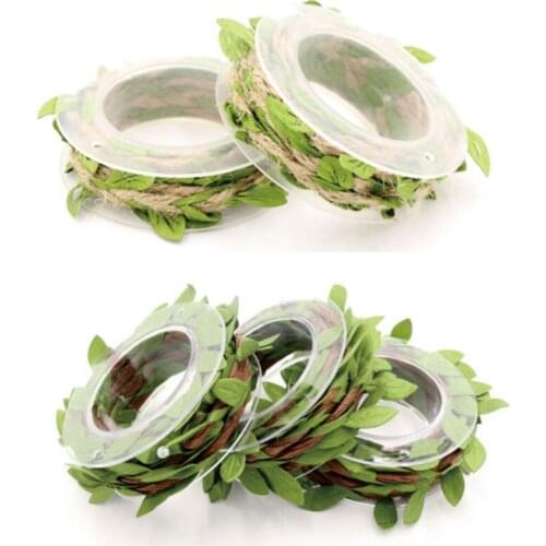 1Roll 2M Fabric Woven Packing String Hemp Rope Green Leaves Decorated DIY Hang Tag Cords Wedding Party Home Decorative Gift Rope