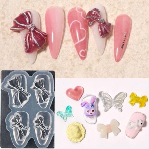 1pcs Silicone Bowknot Heart Butterfly Animal Nail Carve Mold 3D Mould Stamping Design Polish UV Gel DIY Manicure Accessory Tools