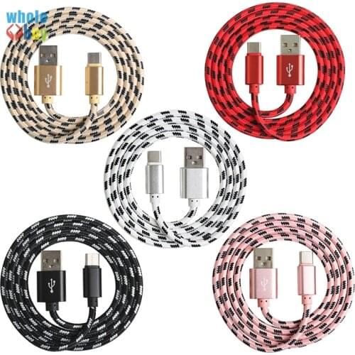 100pcs/lot 1m 2m 3m Stylish Nylon Lattice Braid Long Charging Data Cable Micro 8Pin Type-c 5pin USB Cable for Iphone Samsung S9