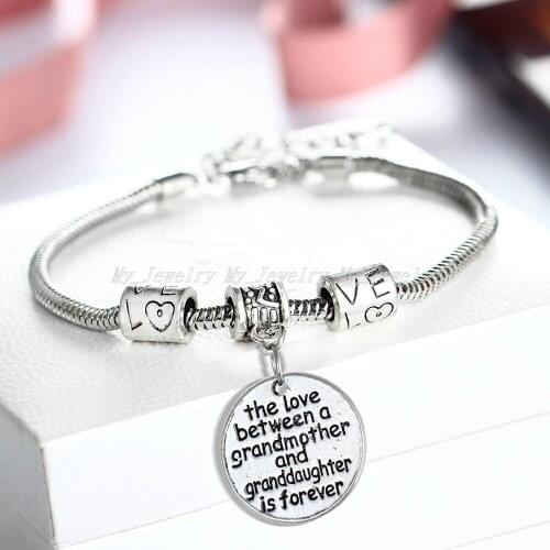 12PC/Lot Love Between A Grandmother And Granddaughter Is Forever Charms Bracelet Bangle For Women Family Grandma Jewelry Gifts