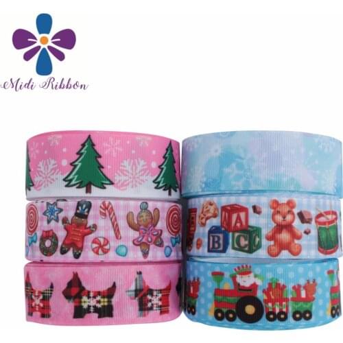 16mm-75mm Merry Christmas Snowflake Cartoon Dog Printed Grosgrain/Foe Ribbon Geometric Check DIY Hair Bowknots 50yards/roll