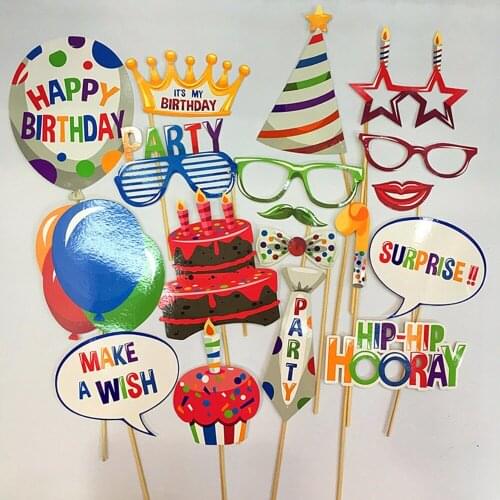 20pcs Happy Birthday Party Make A Wish Suprise Photo Booth Props Funny Party Decoration Supplies