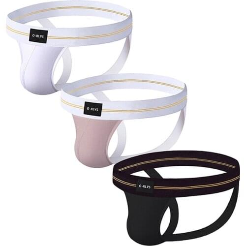 3 Pcs/Lot Mens Jockstrap Underwear Mens Thong Set Sexy Gay Panties Modal Bikini Men Thongs Double Belt Dropship Free Shipping