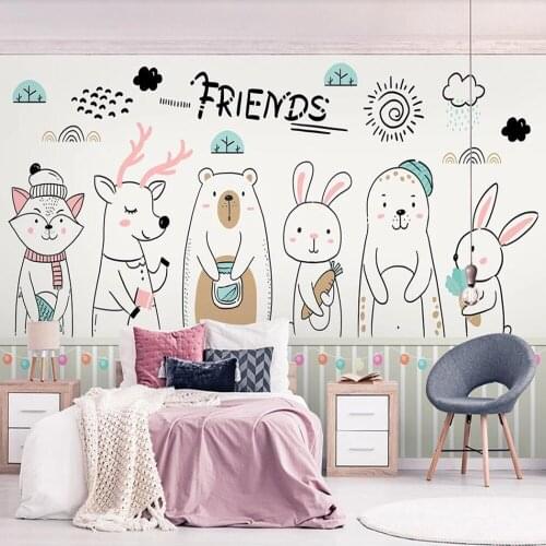 Milofi custom 3D wallpaper mural Nordic minimalist cartoon hand-painted cute animal childrens house wall decoration wallpaper