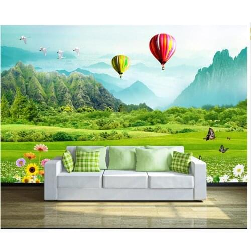 3d wallpaper custom 3d wall murals wallpaper mural fashion Fresh grass mountain balloon 3D TV backdrop 3d living room wallpaper