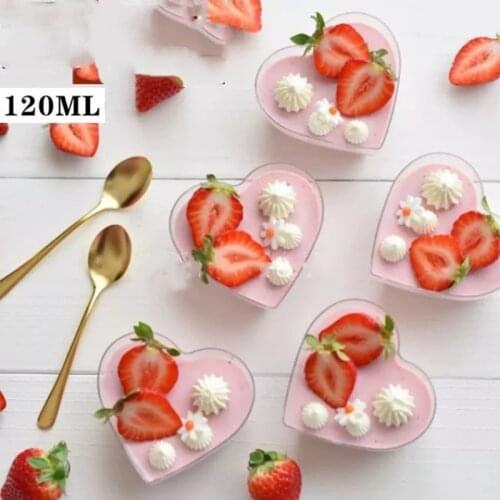 50PCS 120ml Disposable Plastic Portion Cups Clear Portion Transparent Heart-shaped Container for Jelly Yogurt Mousses Dessert