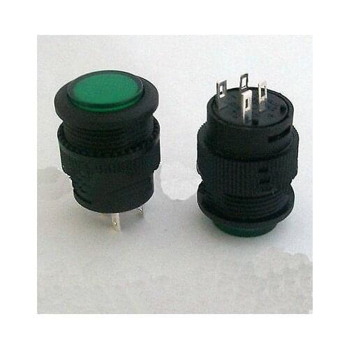 5)Green 2Pin SPST 1A 250VAC 16mm Hole NO Momentary PushButton Switch With Light