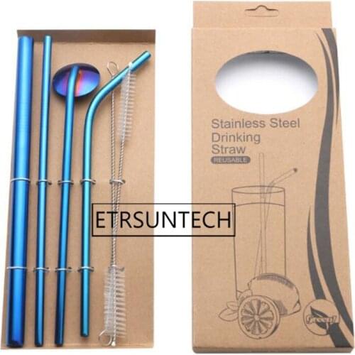 50sets Stainless Steel Drink Straws Set with Cleaner Brush Reusable Straw Bar Accessories Environmentally Friendly