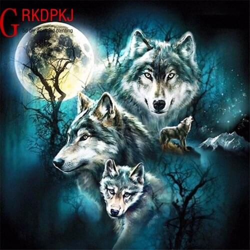 5d diy diamond painting full square diamond embroidery mosaic diamond mosaic picture rhinestone home decoration Roaring wolf ima
