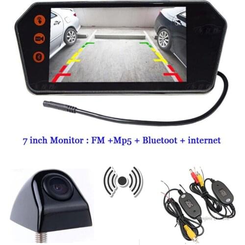 7 INCH TFT LCD rearview Monitor Mirror touch Sreen TF USB Bluetooth MP5 internet + WIRELESS CCD 170 degree Car camera reversing