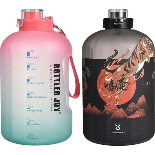 Large-capacity Water Bottle 1 Gallon 3.78L 2.5L Outdoor Water Jug With Time Marker Plastic Leaf-Proof Fitness Sports Bottles