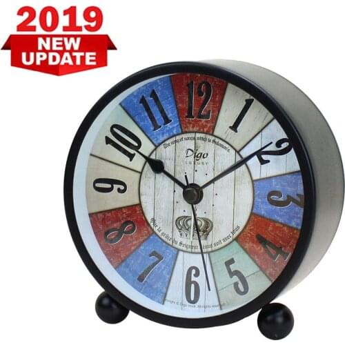Digital Round Night Light Alarm Clock Student Electronic Metal Small Clock Black Pointer Desk Clock