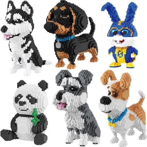 Cartoon Animals Eagle Cat Dog Rabbit Mouse Bird Dinosaur Lion Model Kid Toy Child Mini Micro Bricks Building Blocks Poodle Toys
