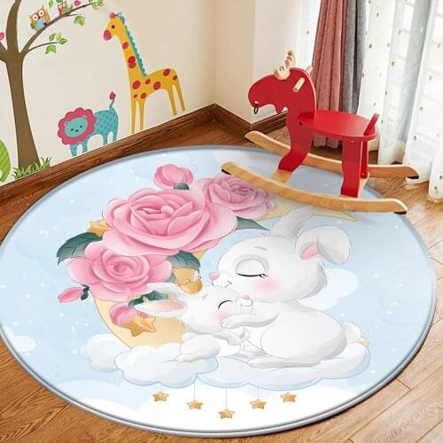 Baby Hand Print Carpet Baby Play Mat Fashion Children Carpet Non-Slip Cute Cartoon Rabbit Blue Picture Children Flannel Carpet
