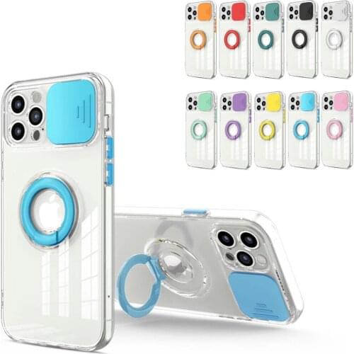 For Samsung Galaxy S21 Ultra Plus A72 A52 A32 5G Cases Lens Push Window Transparent Finger Ring Holder Phone Protection Cover