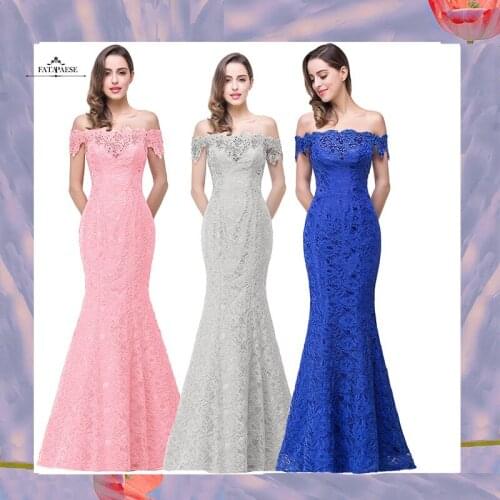 FATAPAESE Evening Dresses Crystal Beaded Red Royal Blue Lace Mermaid Party Dress Cocktail Party Gown Women Robe DeSoiree vestid
