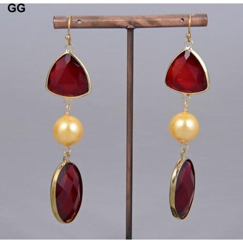 GuaiGuai Jewelry Natural Gold Color Sea Shell Pearl Red Crystal Earrings For Women