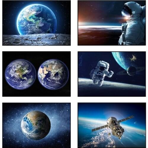 Galaxy planet astronaut HD printable painting on canvas, cosmic earth meteor wall art posters and prints decorate home bedroom